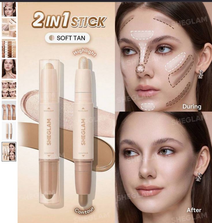 SHEGLAM 2-In-1 Contour Highlight Stick Soft Tan สติกคอนทัวร์ไฮไลท์สุดคุ้ม ราคาแค่ 112 บาท
